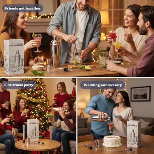Primero Basics 13-Piece Bartender Kit Bar Tool Set – Boston Cocktail Shaker Set with Muddler,Strainer,Jigger,Spoon–Home Ba...