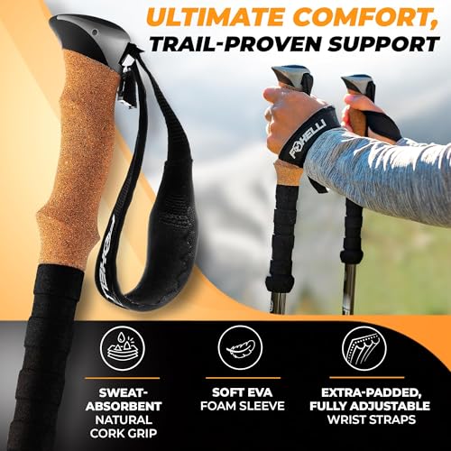 Foxelli Carbon Fiber Trekking Poles – Lightweight Collapsible Hiking Poles with Cork Grips, Quick Flip Locks & All-Terrain...