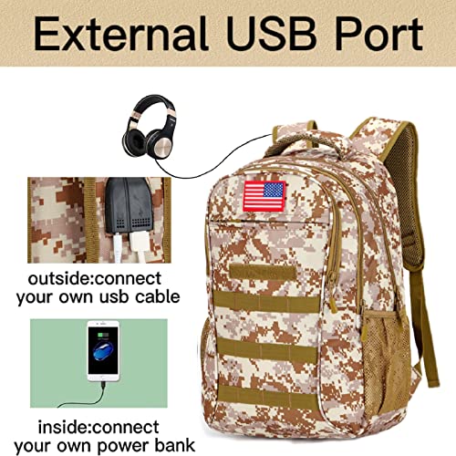 HYSANOG Boys Backpack for School,Military Teen Boys Backpack with USB Charging Pot,Camo Backpack Men 40L