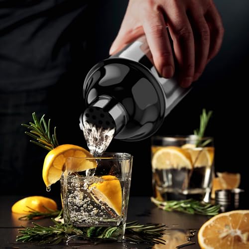 IOV Cocktail Shaker Bar Set, 24oz Martini Shaker with Built-in Strainer, Bar Tool Kit with Recipes Booklet, Professional S...