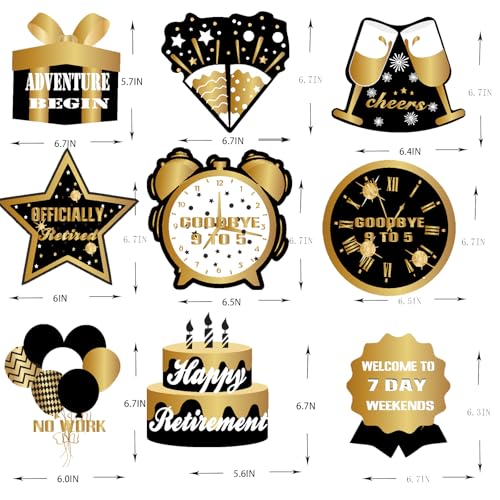 WINPOGEE 10Pcs Happy Retirement Decorations Table Honeycomb Centerpieces Party Supplies Black Gold Retirement Adventure Aw...