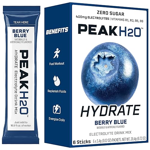 PeakH20 Electrolytes Powder Hydration Packets | Berry Blue | 72 Servings | Sugar Free Water Flavor Packets for Workout Rec...