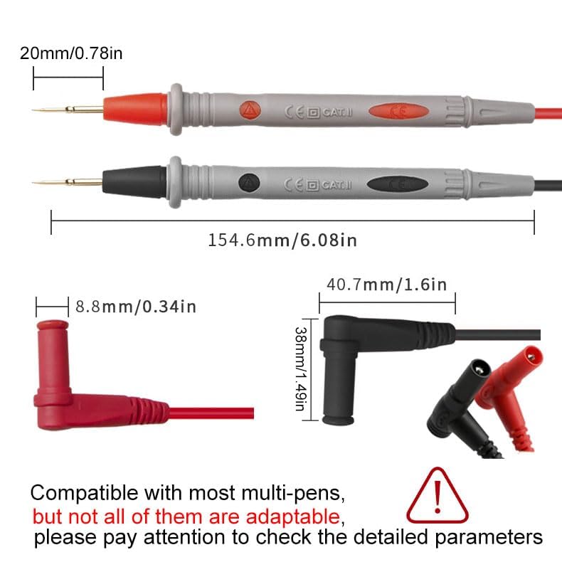 Test leads 1000V 20A Ultra-Sharp Gold-Plated Test Probe Lead for Multimeter Meter Test lead, 40.5 inch / 103 cm, multimeter test leads for Fluke/AstroAI/INNOVA/Klein Multimeter Electronic Clamp tester