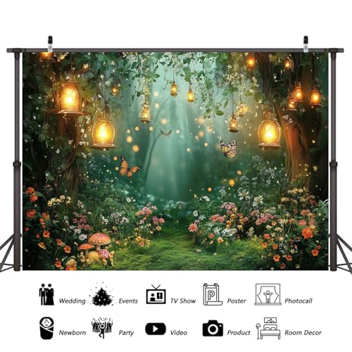 Spring Enchanted Forest Backdrop, Fairy Tale Wonderland Garden Backdrops for Photoshoot, Mushroom Butterfly Woodland Fairy...