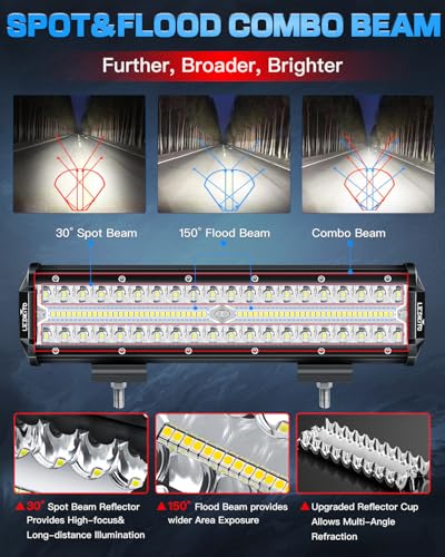 LEDKITO 12 Inch LED Light Bar Kit with Wiring Harness Triple Row Spot Flood Combo LED Off Road Driving Lights Bar Work Lig...