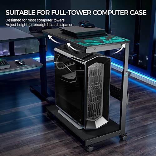 EUREKA ERGONOMIC PC Stand Computer Cart, Height Adjustable Tower Stand 2-Tier Suit for ATX Case Printer, Metal Rolling Car...