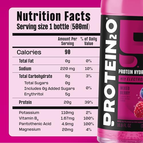 Protein2o Hydration Drink - 2-in-1 Liquid Clear Whey Protein Isolate and Electrolyte Drink - 20g Protein, Vitamins B5, B6...