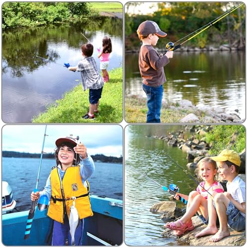 PLUSINNO Kids Fishing Pole, Portable Telescopic Fishing Rod and Reel Combo Kit - with Spincast Fishing Reel Tackle Box for...