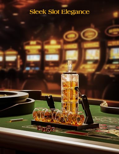 Kollea Slot Whiskey Decanter Set for Men, 50.7 Oz Casino Style Whiskey Decanter with 4 Dice Glasses, Birthday Gifts for Me...