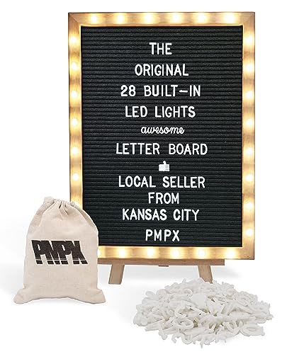 Letter Board THE ORIGINAL Black Felt Board with Stand, Built-in LED Lights 12 x 16 -Menu Board + Wood Frame, 690 Letters, ...
