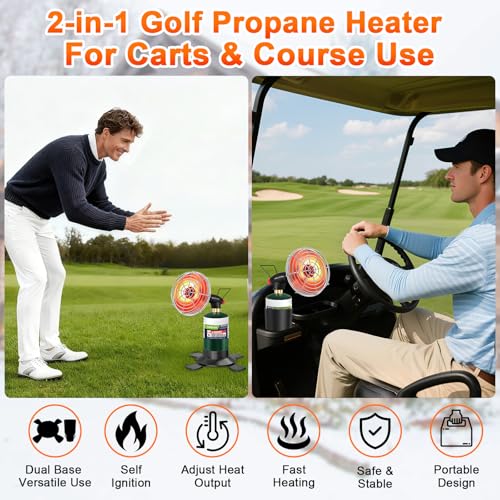 Golf Cart Heater 2 in 1 Portable Propane Heater with Self Ignition Golf Cart Cup Holder&Cylinder Base for EZGO Yamaha Club...