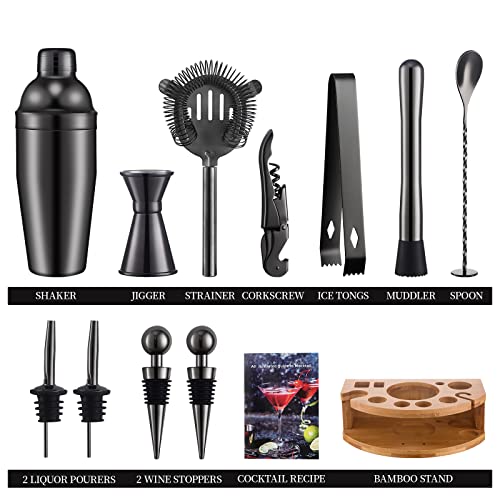 Bartender Kit with Bamboo Stand, 12 Piece 25oz Cocktail Shaker Set with All Essential Bar Tools Set for Drink Mixing, Idea...