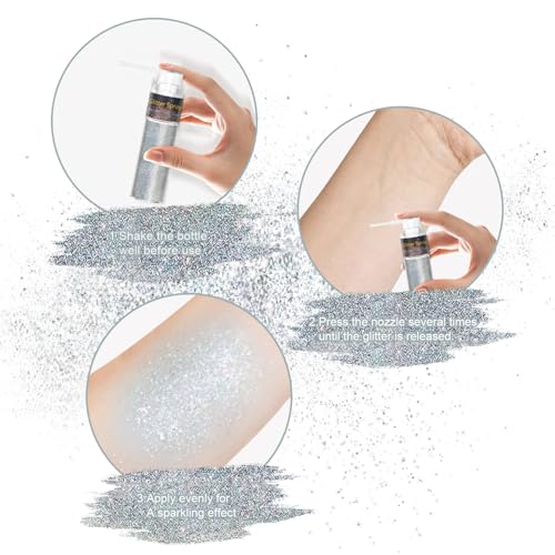 Hair and Body Glitter Spray, 1PC Hair Glitter Extra Fine Face Shimmer Powder for Clothes, Festival Loose Sparkle Powder fo...