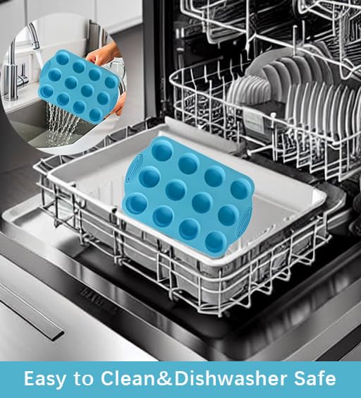DIYOHFE 2 Pack Silicone Muffin Pan - 12 Regular Size Cups Muffin Pan, Non-Stick Cupcake Pan Great for Homemade Muffins,Cupcakes, Muffin Cakes, Oven and Dishwasher Safe BPA Free（Blue）
