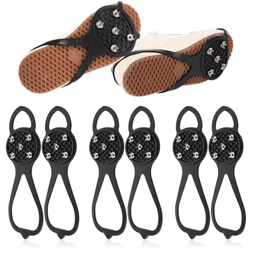 3 Pairs Snow Cleats, Non-S Crampons Ice Cleats Gripper Spikes Gear Essentials Accessories for Hiking Boots Ice & Snow Shoes