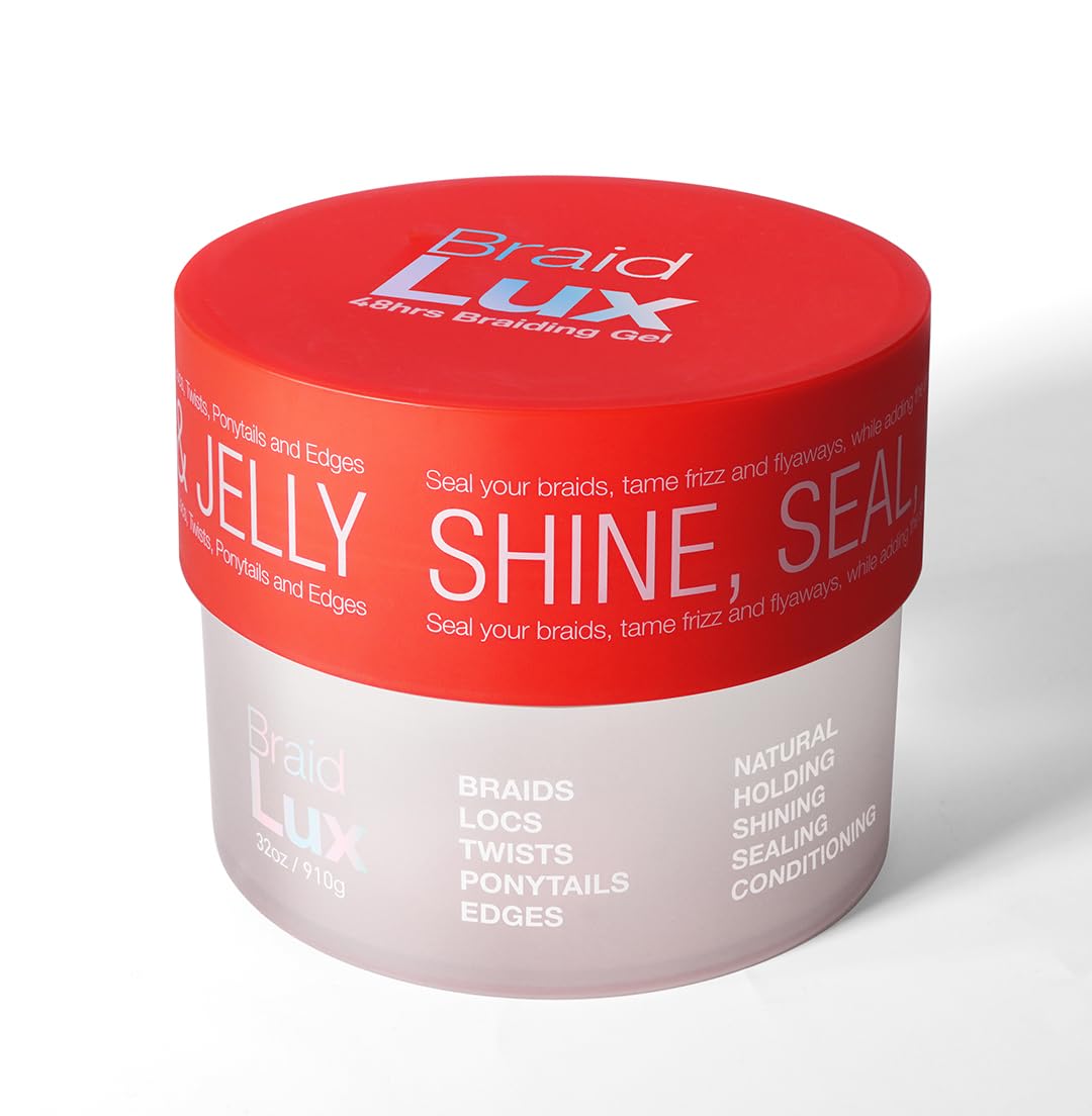 Braid Lux Braiding Gel Braids, Locs, Twists with Castor Oil, Keratin, Biotin, and Olive Oil - High Shine, Sealing Non-Flaking, N