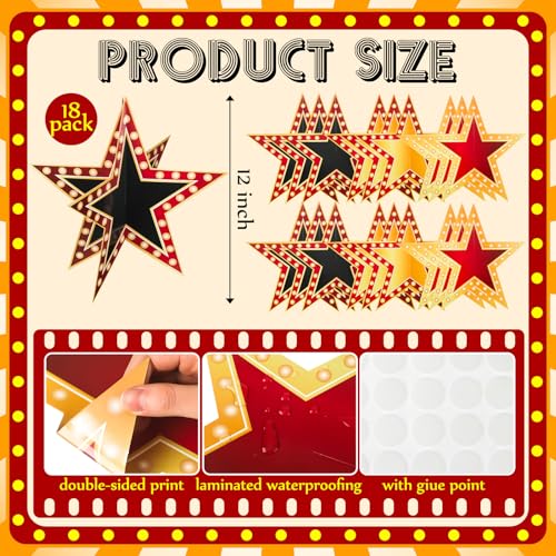 Weekgrat 18 Pcs Large Star Centerpieces for Movie Night Party Decorations 12inch 3D Movie Party Supplies Star Decorations ...