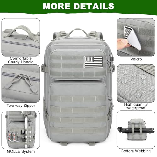 Jornova Tactical Backpack 45L Army Military Rucksack, Water Resistant MOLLE Pack, Large 3 Day Bug Out Bag for Men & Women,...