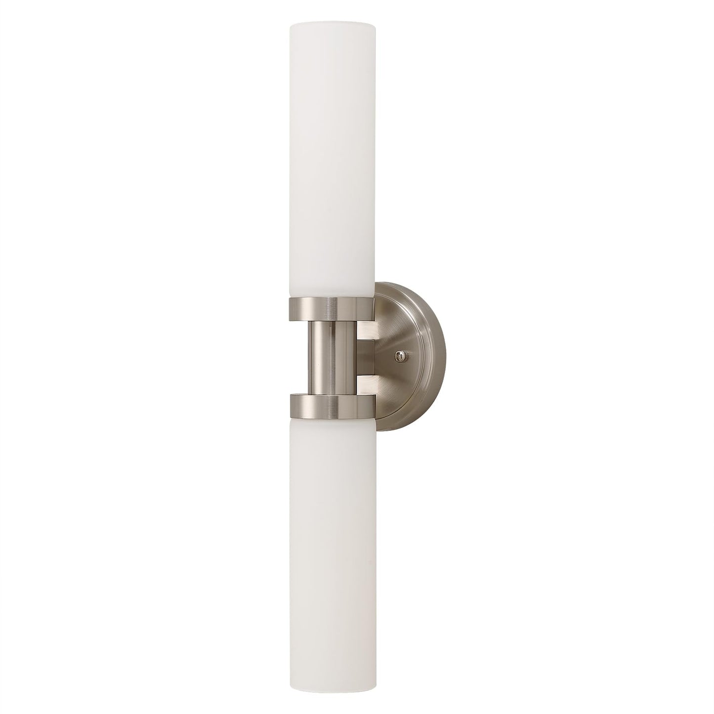 SANTOSTOCK Brushed Nickel Bathroom Light Fixtures, 2-Light Vanity Lights W/White Glass Shade, Modern Sconces Wall Lighting for Mirror Kitchen Bedroom Hallway Living Room, E26 T10 Bulbs(Excluded)