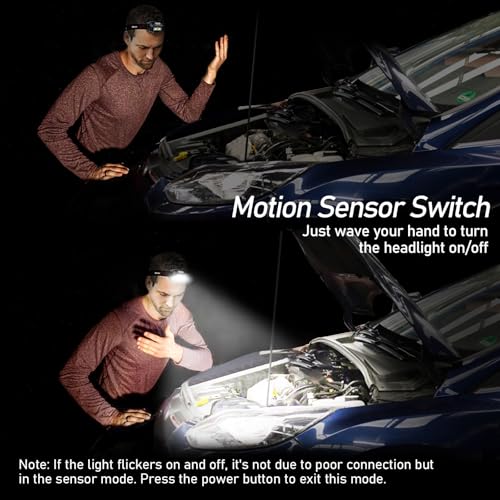Blukar LED Headlamp Rechargeable,2000L High Lumen Super Bright Dimmable Headlight Flashlight with Motion Sensor- 8 Modes,S...