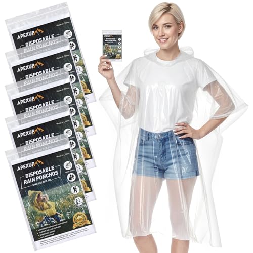 APEXUP Disposable Rain Ponchos for Adults, Emergency Rain Poncho for Camping Hiking Travelling