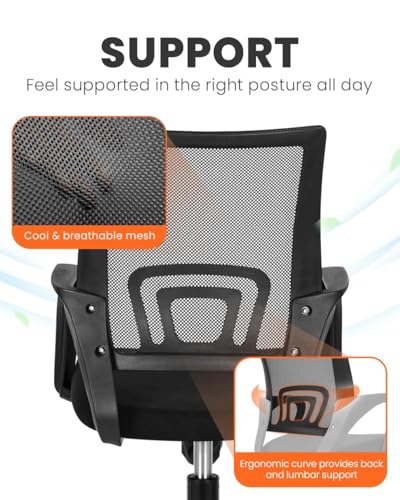 NEO CHAIR Office Desk Computer Chair Ergonomic Mesh Gaming Mid Back Seat with Comfy Lumbar Support Adjustable Height Swive...