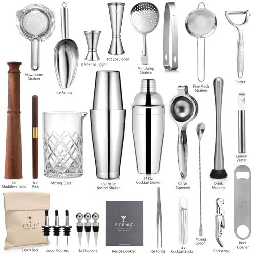 ETENS 33-Piece Professional Bartender Kit with Weighted Boston Shaker – High End Mixology Set for Home Bar – Stainless Ste...