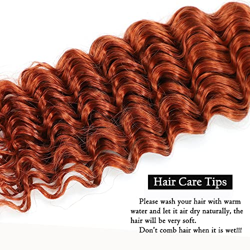 95g 26 Inch Braiding Hair #350 Ginger Bundles Human Hair Deep Wave Human Braiding Hair for Boho Braids 100% Virgin Hair One Bundle Hair Extension for Women