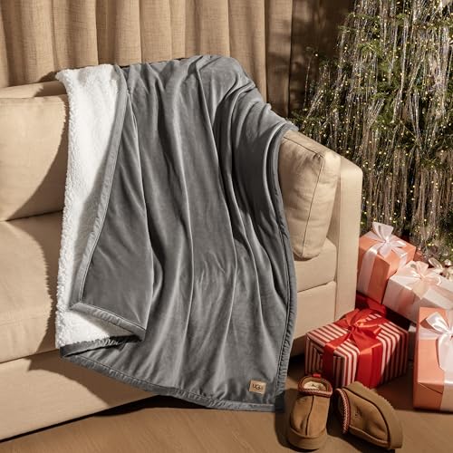 UGG Bliss Throw Blanket Plush Soft Fleece Fluffy Blankets for Bed or Couch Oversized Warm Reversible Machine Washable Medi...