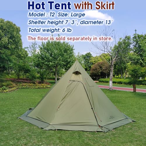 4 Persons 5lb Lightweight Tipi Hot Tents with Stove Jack, 7'3" Standing Room, Teepee Tent for Hunting Family Team Backpack...