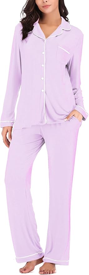 Aamikast Women's Pajama Sets Long Sleeve Button Down Sleepwear Nightwear Soft Pjs Lounge Sets
