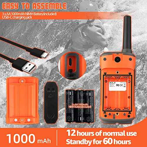 Retevis RT45P Waterproof Walkie Talkies IP67,Rechargeable Two Way Radio for Adults,22CH SOS NOAA,with 1000mAh Battery and USB-C Charger,Long Range 2 Way Radios for Skiing Fishing Boating 2 Pcs