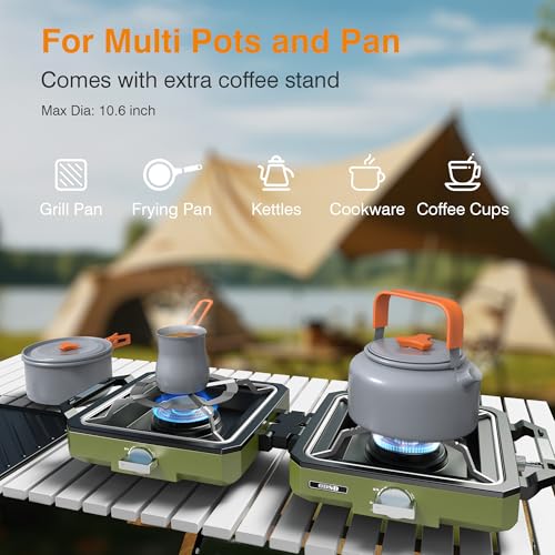 ODSD 2 Burner Camping Stove with Windshield, 20000 BTU Propane Camp Stove, Portable Folding Gas Stove, Camping Essentials ...