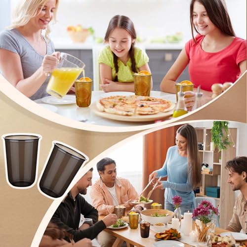 KesaPlan 50 Pcs Black Plastic Cups, 16oz Disposable Stemless Wine Glasses for Cocktail Cute Clear Cocktail Wine Glasses Bl...