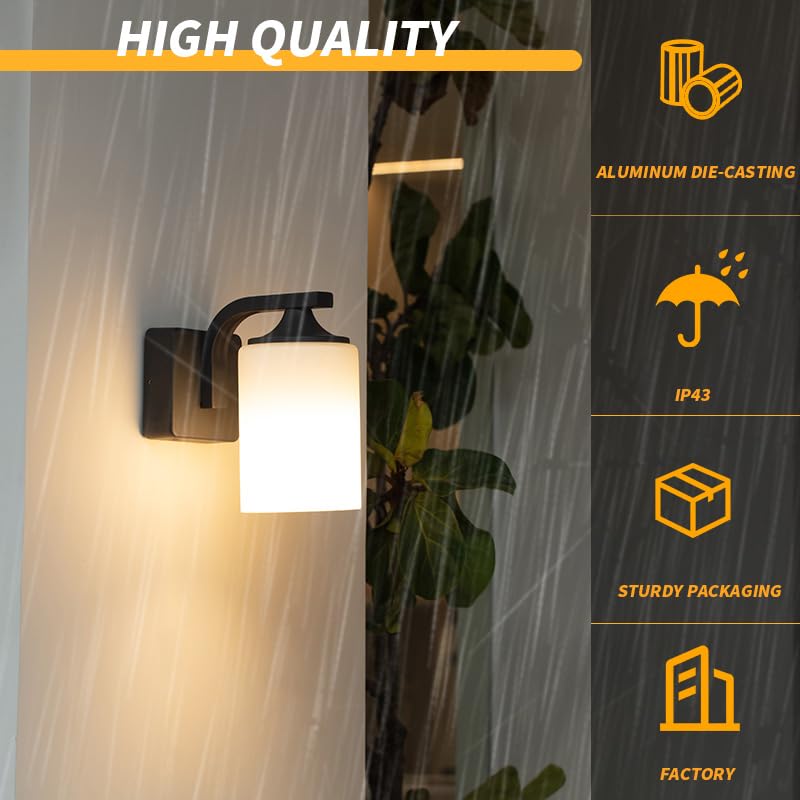 Dandray Outdoor Wall Mounted Lighting with Milk Glass Modern Exterior Aluminium Light Fixture Waterproof Matt Black Outside Lamp for Balcony Garage, Doorway House Porch Garage