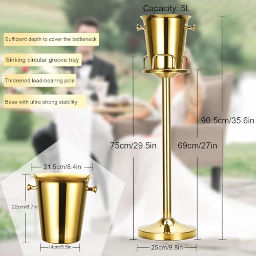 Champagne Bucket with Stand,Ice Bucket with Stand Stainless Steel Bucket Wine Chiller On Stand 12Lb Hammered Tall Ice Buck...