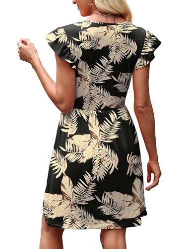 OFEEFAN Summer Dresses for Women Beach Vacation Clothes V Neck Ruffle Sleeve Babydoll Dress Elegant Classy Sundress
