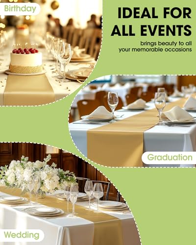Pureegg Gold Plastic Table Runners - 12 Pack, 14'' x 108'', Water Resistant & Disposable Centerpiece Decorations for Table...