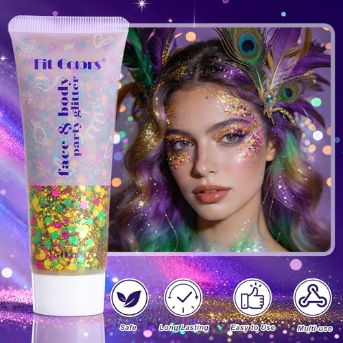 LYNEMOGA Golden Green Face Body Glitter Stick, Carnival Hair Glitter Stick for Women, Shiny and Long-wear Sequins Glitter ...
