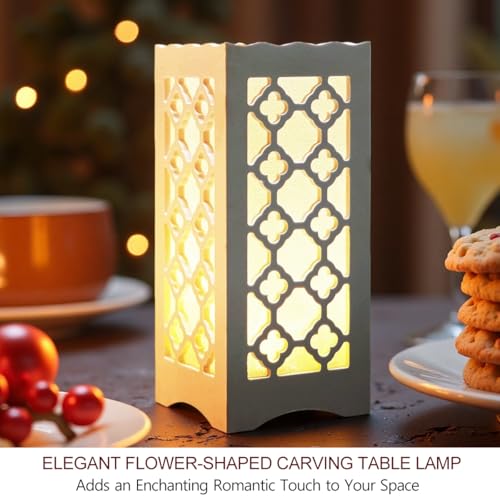 Bright Zeal 9" Tall LED Table Lamp with Flower Shaped Carving (Battery & USB Operated) - LED Desk Lamps Rechargeable with ...