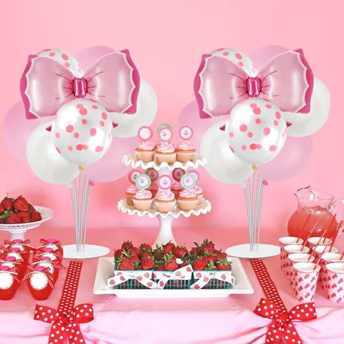Pink Bow Party Balloon Stand Kit, 4 Sets, Table Centerpiece Decorations for Girls Birthday (pink)