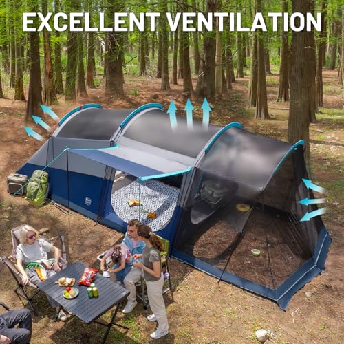 TIMBER RIDGE 8 Person Family Camping Tent with Screen Room, Double Layer Waterproof Weather Resistant Big Tunnel Tent with...