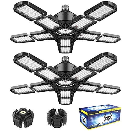 Nexillumi 2-Pack Led Garage Light 180W, 36000LM Garage Lights Ceiling LED with E26/E27 Medium Base, 6000K Deformable LED S...