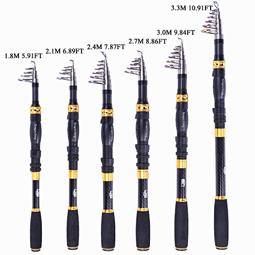 Sougayilang Telescopic Fishing Rod - 24 Ton Carbon Fiber Ultralight Fishing Pole with CNC Reel Seat, Portable Retractable ...
