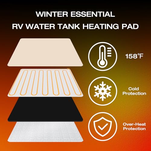 H&G lifestyles RV Tank Heater Pad Use with Up to 50 Gallons Fresh Water 12V Holding Tank Heating Pad with Constant Tempera...