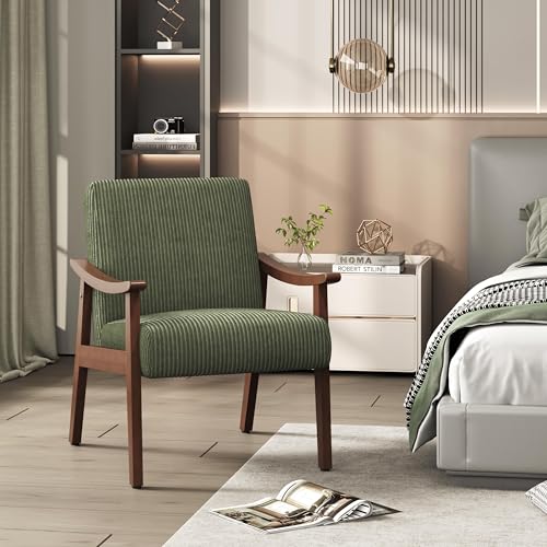 Yaheetech Corduroy Accent Chair, Mid-Century Modern Armchair with Solid Wood Legs, Reading Leisure Chair with High Back fo...