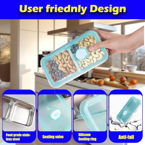 Antenat Reusable Stainless Steel Snack Containers with Lids (4PCS) –Double Compartment, Leak-Proof Food Containers with 2 ...