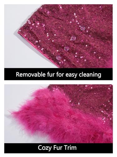 Wenrine Womens Sparkly Sequin Dress Bodycon Square Neck Fur Club Party Mini Dresses