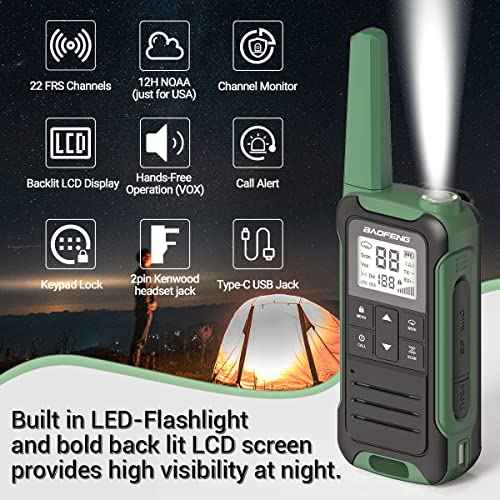 Walkie Talkies Long Range for Adult, FRS Radios Baofeng Walkie-Talkie Rechargeable Handheld Two Way Radio 1400mAh Li-ion Battery USB-C Charger waki Taki for Camping(6 Pack)