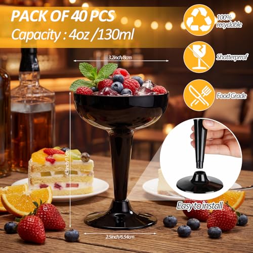 Domensi 40 Pack Black Champagne Coupe Glasses Bulk Plastic Disposable Champagne Glasses 5 oz Plastic Mimosa Wedding Cockta...